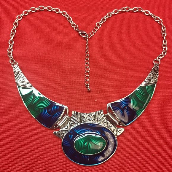 Oval Gangle Bib Collar Necklace Earrings Jewelry Set Boho Statement Metal Tribal - Picture 8 of 16